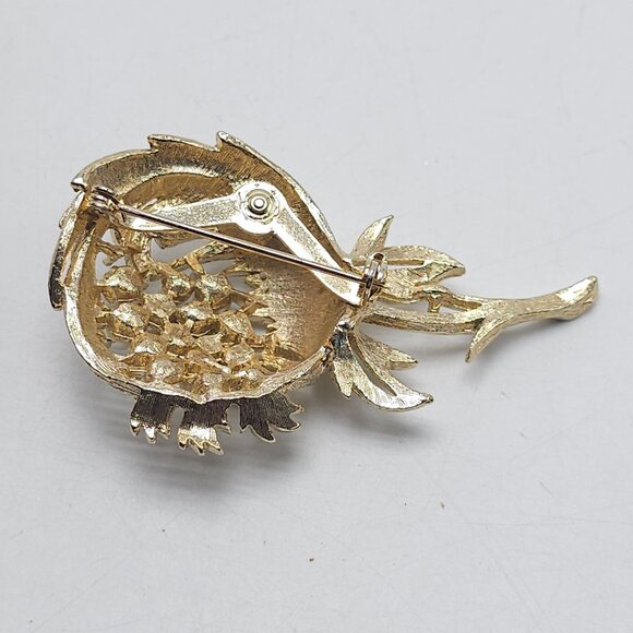 Vintage Gold Tone Floral Brooch With Faux Pearls - Picture 3 of 4